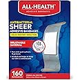 All Health Antibacterial Sheer Adhesive Bandages, 3/4 in x 3 in, 160 ct | Helps Prevent Infection, Extra Large Comfortable Protection for First Aid and Wound Care
