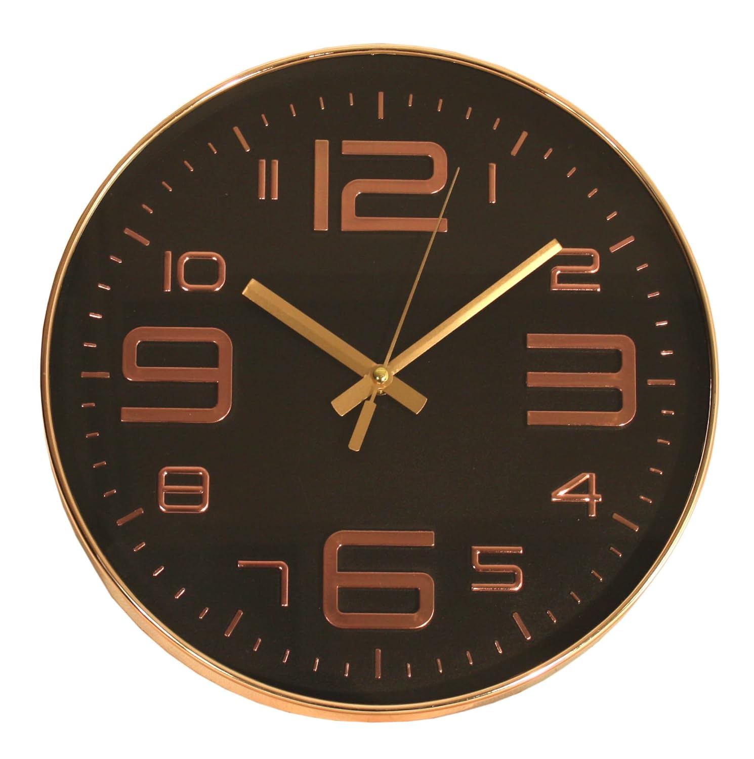 Stylish Copper Coloured Round Wall Clock with Black Face 11.5