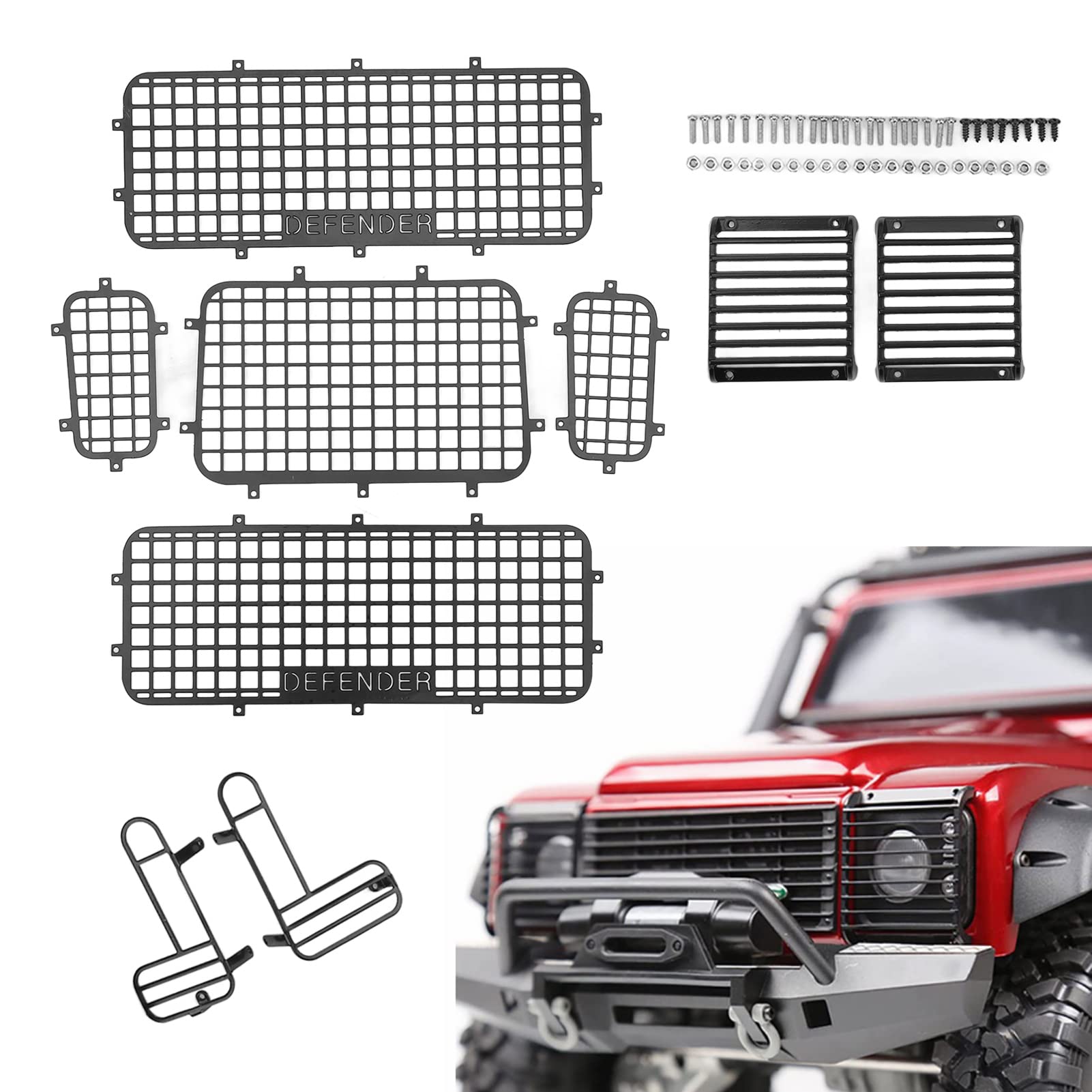 FOLOSAFENAR RC Metal Window, Simulation Exquisite Mesh Protective Net RC Window Covers, Prevent Scratching Lightweight RC Car Window Upgrade Accessories, for RC Cars