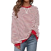 PRETTYGARDEN Womens Striped Oversized Sweatshirt Color Block Crew Neck Long Sleeve Casual Loose Pullover Top Y2K Clothes