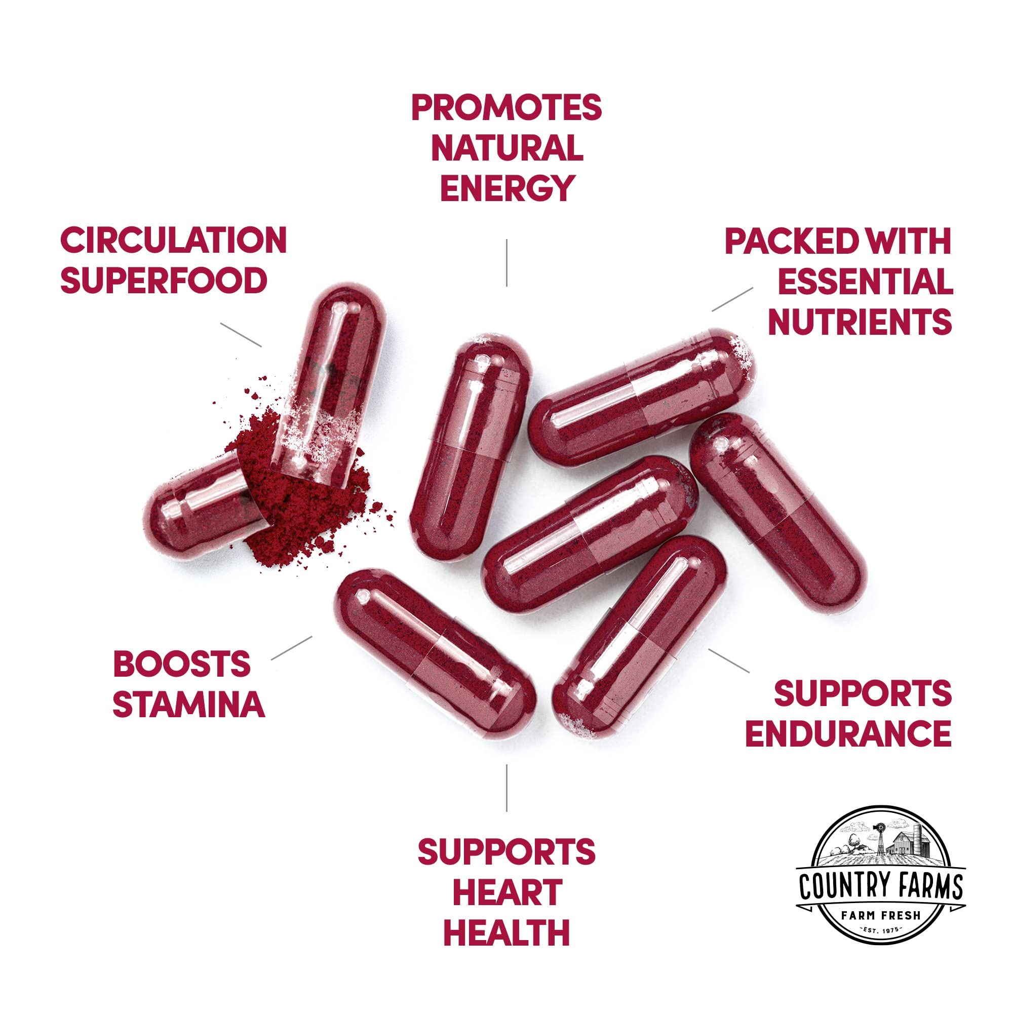 COUNTRY FARMS Bountiful Beets Root Capsules, Wholefood Beet Extract Superfood, Natural Nitric Oxide Booster, Supports Natural Energy, Circulation and Immune Support, 180 Count, 2 Pack