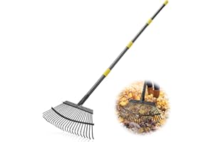 CALCHELE Metal Garden Rake, 6FT Rake for Leaves Lawns, 25 Metal Tines 18 inch Wide with Adjustable Handle Heavy Duty Yard Leaf Rakes for Gardening