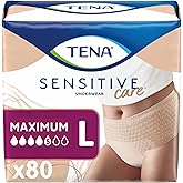 TENA Sensitive Care Adult Incontinence Underwear for Women, Maximum, Large, Beige, Disposable, 80 Count (New Sizing)