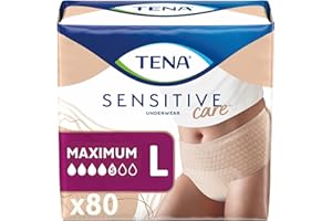 TENA Sensitive Care Adult Incontinence Underwear for Women, Maximum, Large, Beige, Disposable, 80 Count (4 Packs of 20)