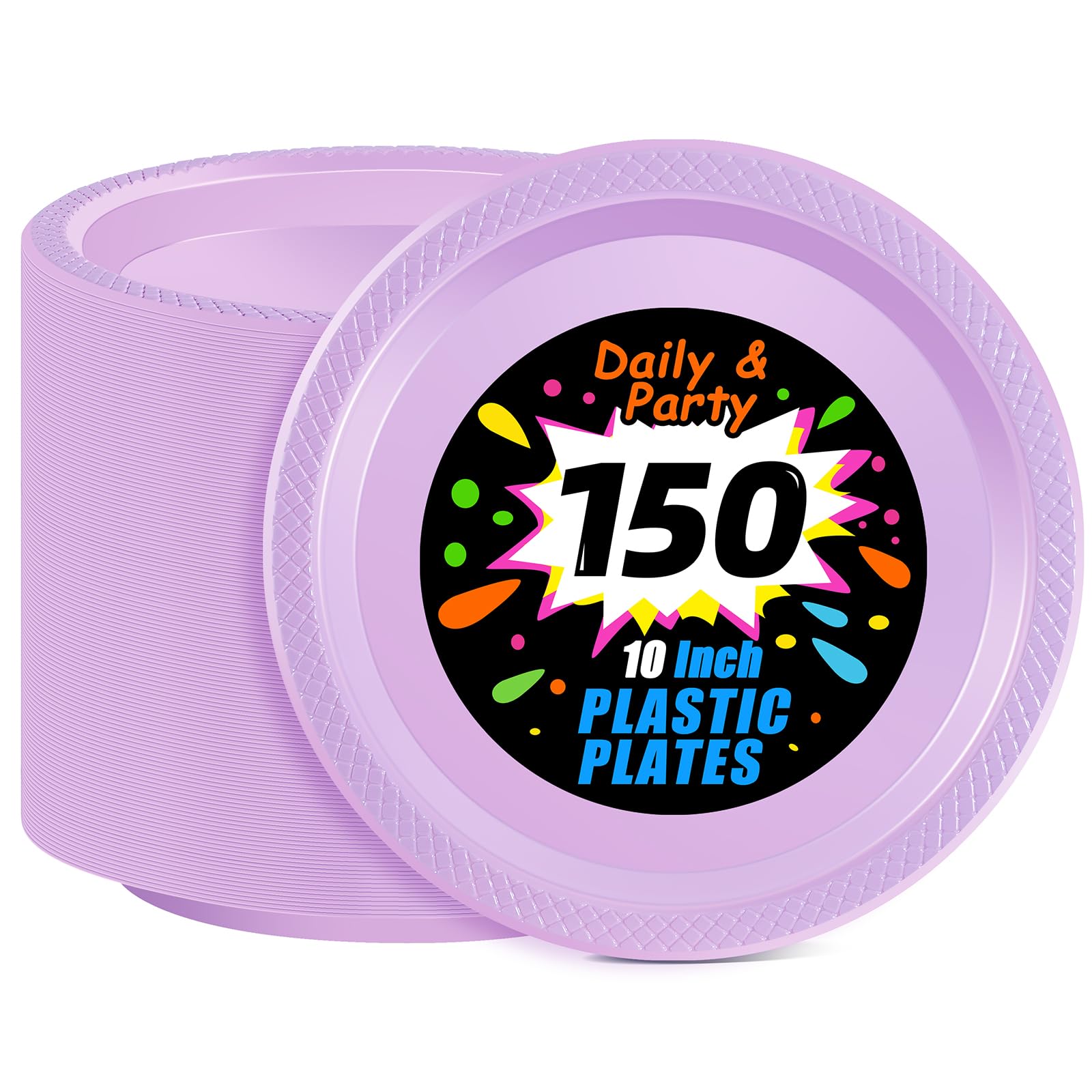 Photo 1 of WELLIFE Lavender Party Plates 10 Inch -150 Count, Disposable Plastic Dinner Plates for Party Easter Mother's Day Wedding Birthday Picnic Graduation