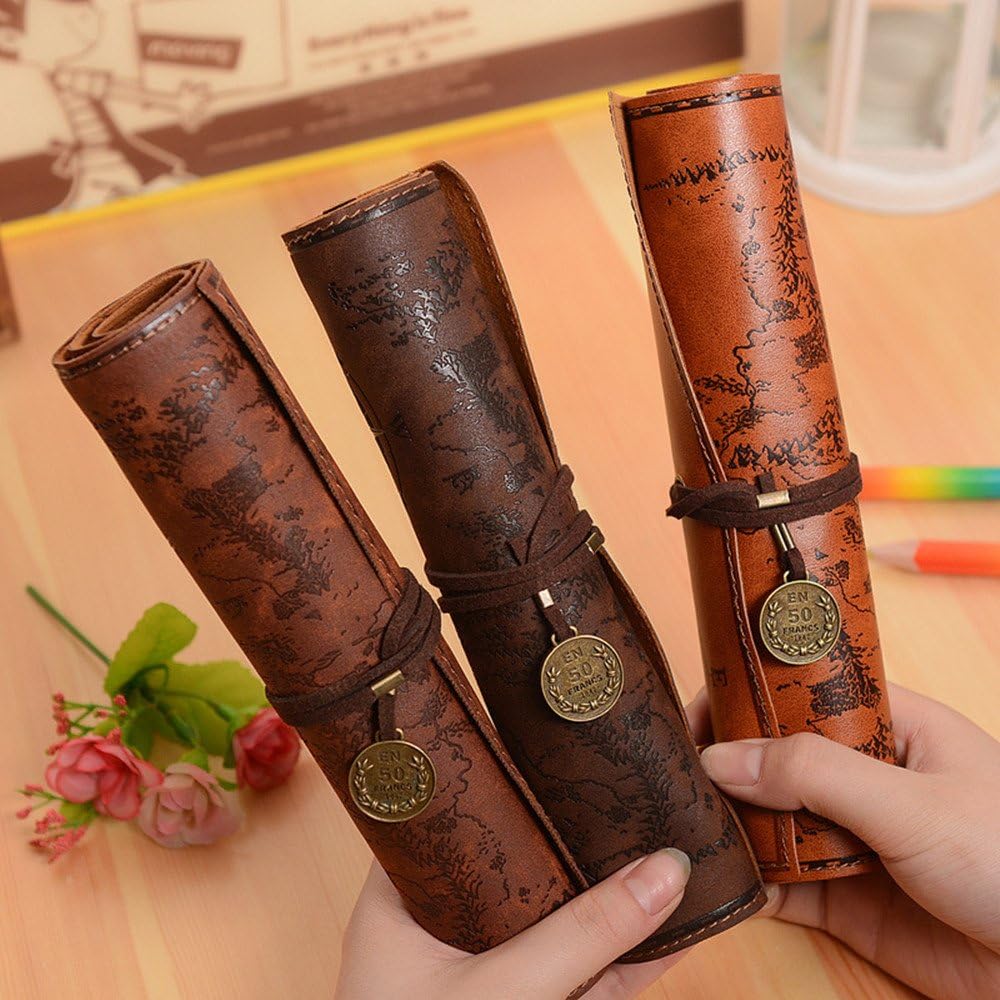 Westeng 1Pc Large Capacity Leather Pencil Case Travel Drawing Pencil Holders Suitable for Writers Artists and Students