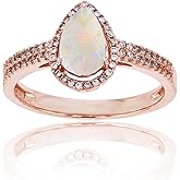 DECADENCE 14K Rose Gold 0.20 CTTW Round Diamond & 8x5mm Pear Cut Created Opal Halo Ring