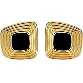 Dckazz 14K Gold Plated Earrings for Women Oval Square Stud Earrings Non Tarnish Stainless Steel