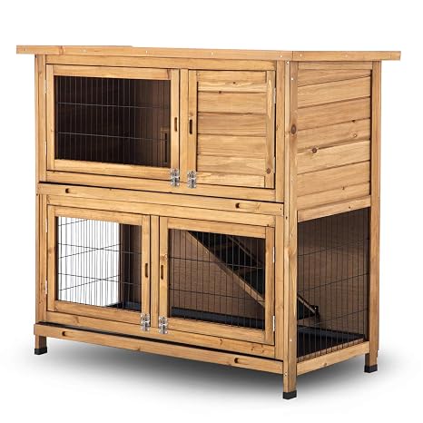 Lovupet Wooden Chicken Coop Rabbit Hutch Bunny Cage Wooden Small Animal Habitat Wtray 4 Doors