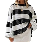 ZESICA Women's 2026 Fall Long Sleeve Oversized Striped Color Block Comfy Loose Crew Neck Knitted Pullover Sweater