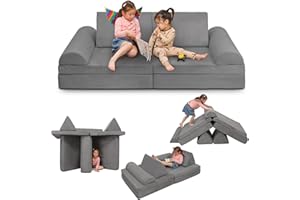 Betterhood Play Couch Sofa for Kids Large Size, Modular Kids Play Couch, Foam Building Fort for Playroom Bedroom, Children Convertible Cushion for Boys and Girls, Grey