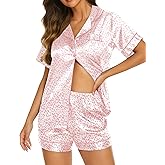 Ekouaer Silk Pajamas for Women Short Sleeve Sleepwear Soft Button Down Loungewear 2 Piece Satin Pjs Shorts Set