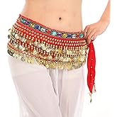 MUNAFIE Belly Dance Hip Scarf Belly Dancing Multi-Row Coin Noisy Belt Skirt