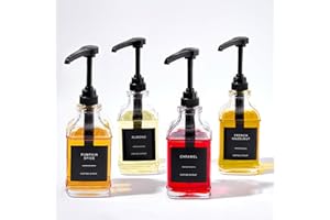 MUVEKA Coffee Syrup Dispenser Set, 4 Glass Bottles with Pump, Black, 16.9 oz, 500 ml