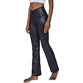 90 Degree By Reflex Faux Leather Flared Leg Yoga Pants - Squat Proof Interlink V-Back Cire Leggings