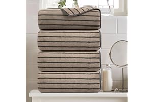 OLIVEN 4 Piece Brown Cabana Stripe Large Bath Towels Oversized Bath Sheet Super Soft Breathable Jumbo Bathroom Towels Highly Absorbent Shower Towel Quick Dry Beach Chair Towel Spa Gym Hotel Towel Set