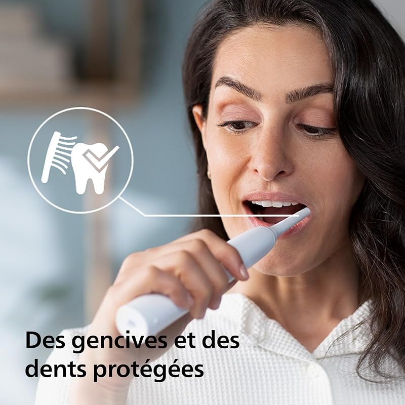 Sonicare 4100 - brosse à dents électrique pour adultes avec 1 tête de brosse à dents Philips W2 Optimal White blanche, coffret de voyage fin et chargeur USB (modèle HX3683/33)
