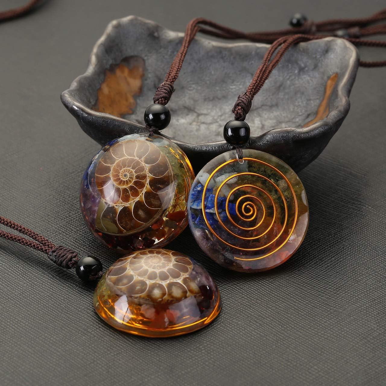 JOVIVI 7 Chakra Healing Crystal Stone Necklace Ammonite Fossil Natural Round Gemstone Spiral Protection Amulet Pendant Necklace for Women Men Jewellery - Image 4