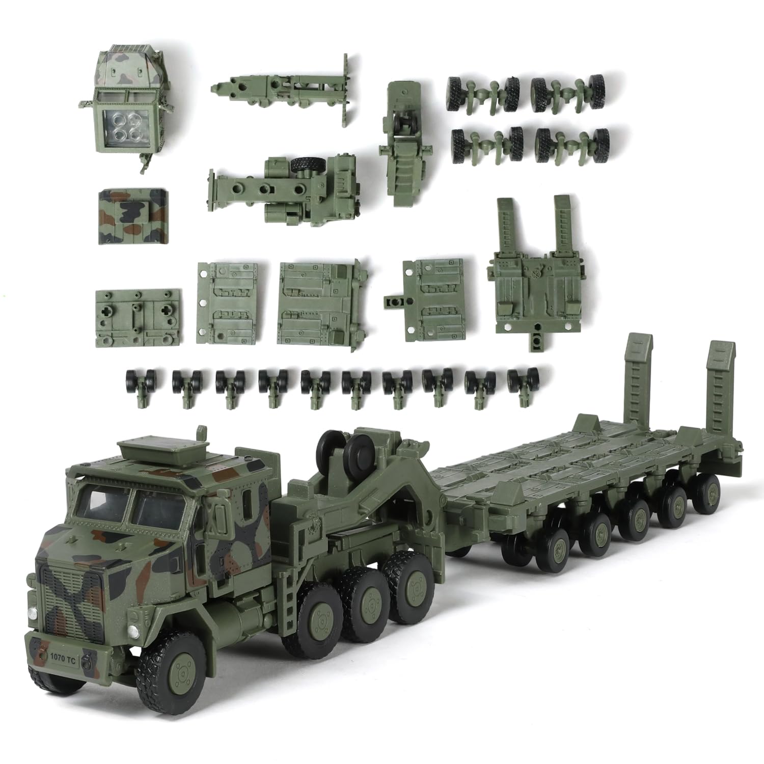 SEBUNAS 1/72 Scale OshKosh M1070 Heavy Equipment Tank Transporter Quick Build Plastic Assembly Model Kit (Green) as Collection Decoration Gift Toy for Kid Teenager and Adult (124 PCS)