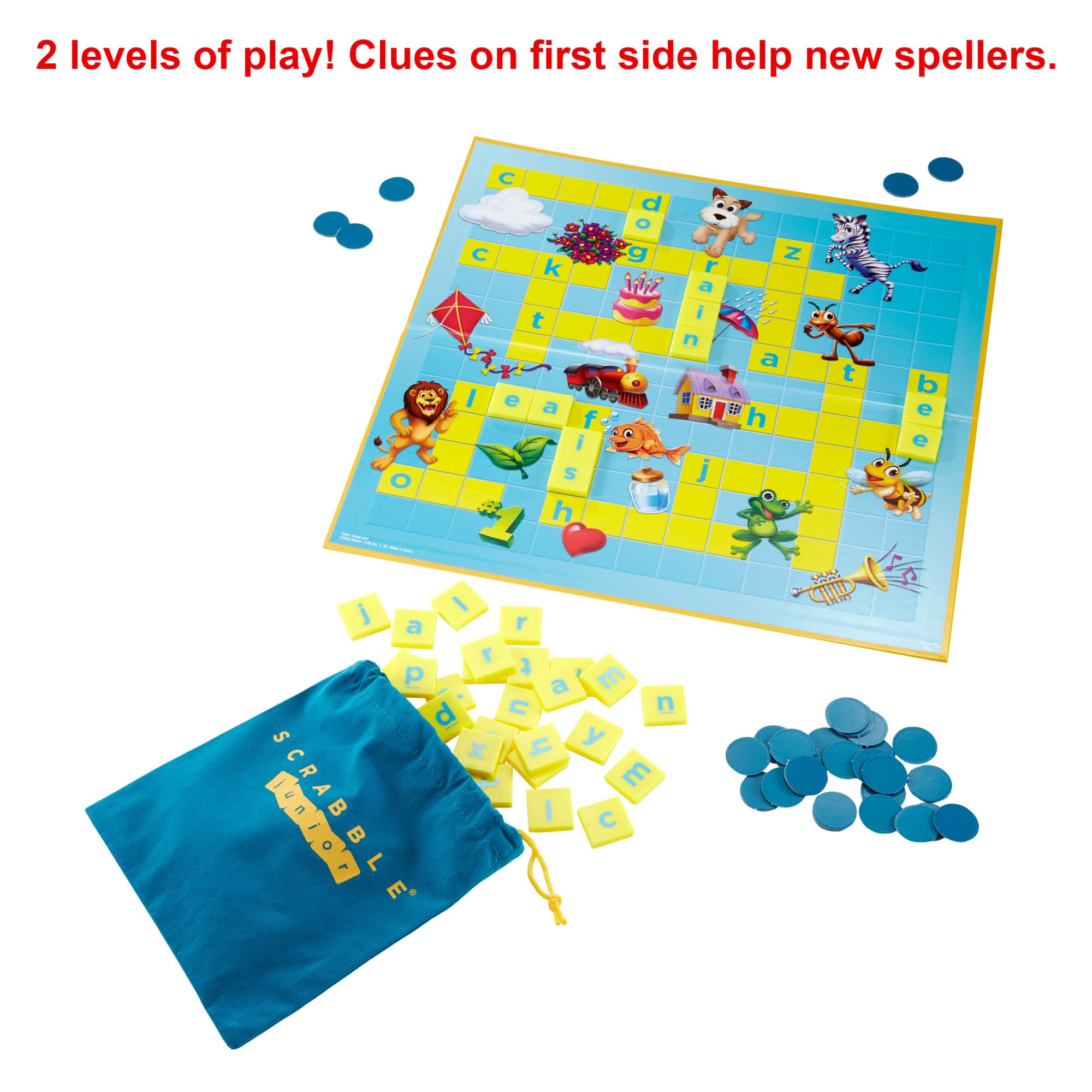 Mattel Games Scrabble Junior Kids Crossword Game with 2-Games-in-1, 2-Sided Game Board for 2 to 4 Players Ages 6 to 10 Years Old, Y9667