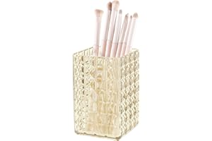 DASITON Makeup Brush Holder Organizer, Acrylic Makeup Brush Cup, Diamond Striped Make Up Brush Holder for Vanity, Bathroom Co