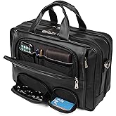 Top Cowhide Leather briefcase for men,17.3 Inch Messenger Bag Laptop Briefcase with YKK Metal Zippers Fit Business Trip