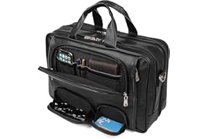 Texbo Napa Leather Briefcase for Men Fits 17'' Laptop Large Business Travel Messenger Bag with YKK Zippers