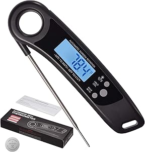 Dalazno Meat Thermometer for Grilling Smoking,4.6'' Folding Probe Calibration&Hold - Digital Waterproof LCD Backlight Instant Read Food Thermometer for kitchen,Cooking,BBQ,Smoker,Roasting(Black)