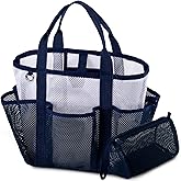 CaCTOUR Mesh Beach Bag, Stylish Beach Tote with Small Mesh Shower Caddy, Packable Tote Bag for Beach Cruise Pool Vacation Essentials(Blue)