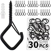 30 PCS Cup Screw-in Hanger Hooks with Safety Buckle,2.2 Inches in Black | Windproof Screw Hooks Perfect for Hanging Outdoor String Lights, Plants, and Patio Lights,for Ceiling and Wall Mount