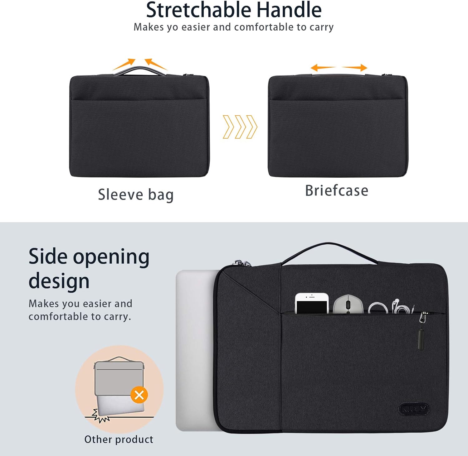 NUBILY 14 inch Laptop Sleeve Bag Case 13.3 inch Waterproof Shock Resistant Portable Handle Laptop Bag Compatible with 13" MacBook Air2014-2019,13.3-14 inch Toshiba/FUJITSU /HP/Dell/Asus Notebook