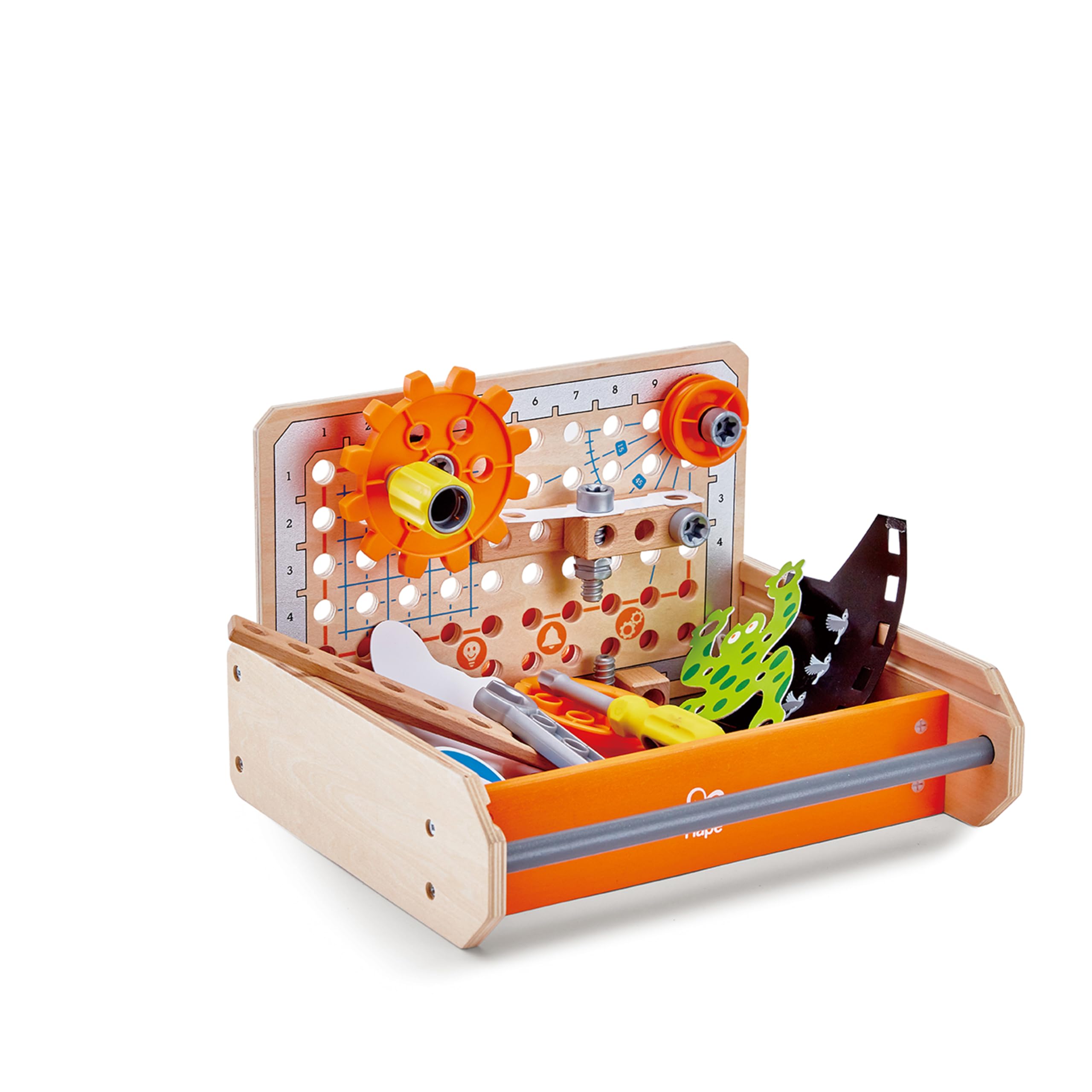 Hape E3029 Junior Inventor Science Experiment Toolbox, Portable Wooden Toolbox - 7 Experiments