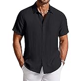 COOFANDY Linen Shirts for Men Short Sleeve Button Down Shirt Casual Beach Summer Vacation Shirt with Pocket