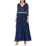 Alex Evenings Abito Lungo Petite In Pizzo Con Vita Impero – Blu Navy Con Paillettes, Taglia 12P