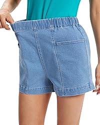 Fuinloth Women's Denim Shorts, Elastic Wasit Mid