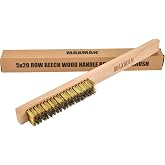 MAXMAN Brass Brush 10", Soft Brass Bristle, Home/Kitchen Rust Cleaner | Beechwood Handle, Small Wire Scratch Brushes, Copper Brush, Wire Brush for Cleaning Metal Rust, Welds, Ideal for Home Use