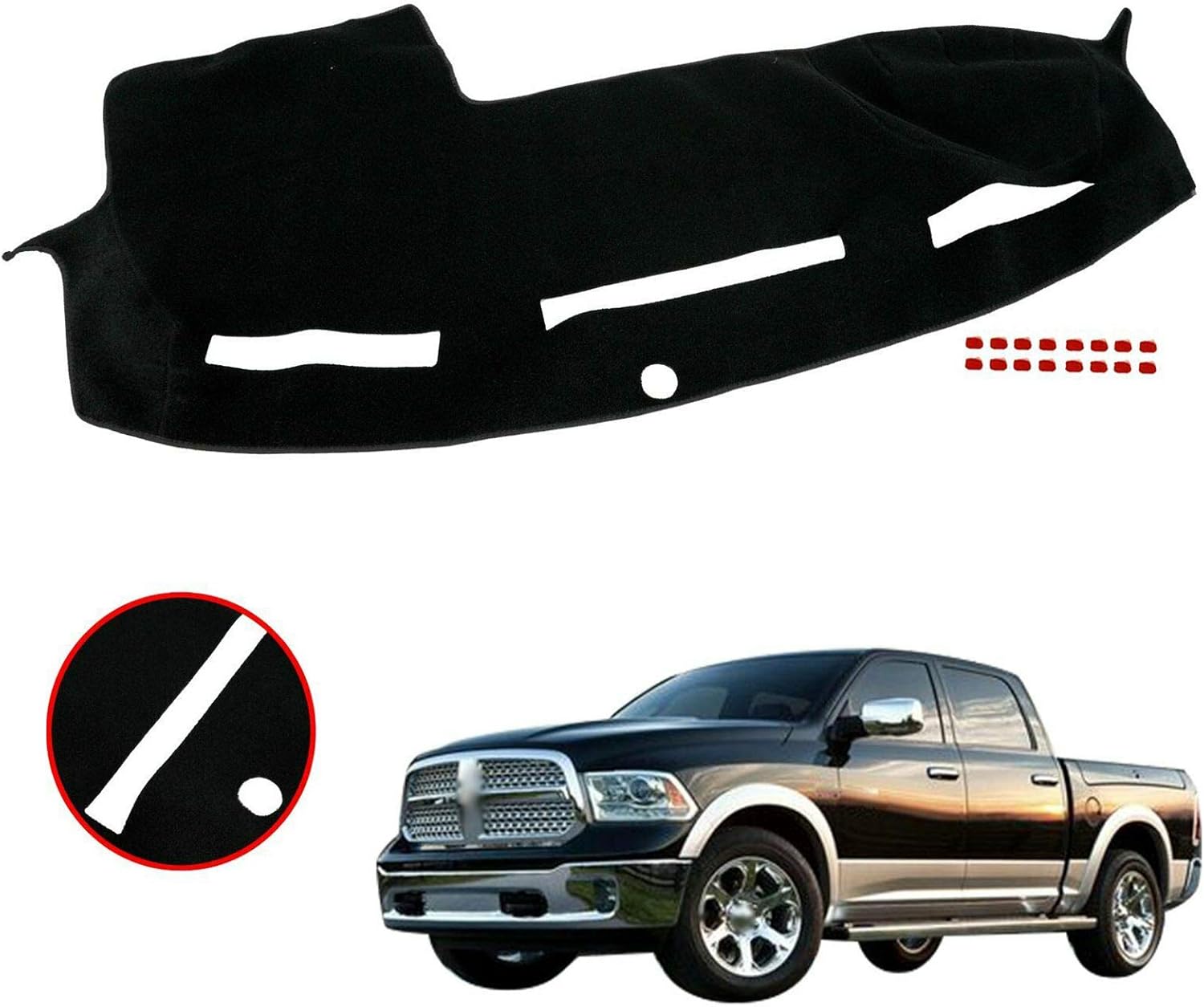 BLACKHORSE-RACING Dashboard Carpet Car Cover Dash Cover Mat Dashcover Dashmat Fit for 2010-2018 Dodge Ram 1500 2500 3500