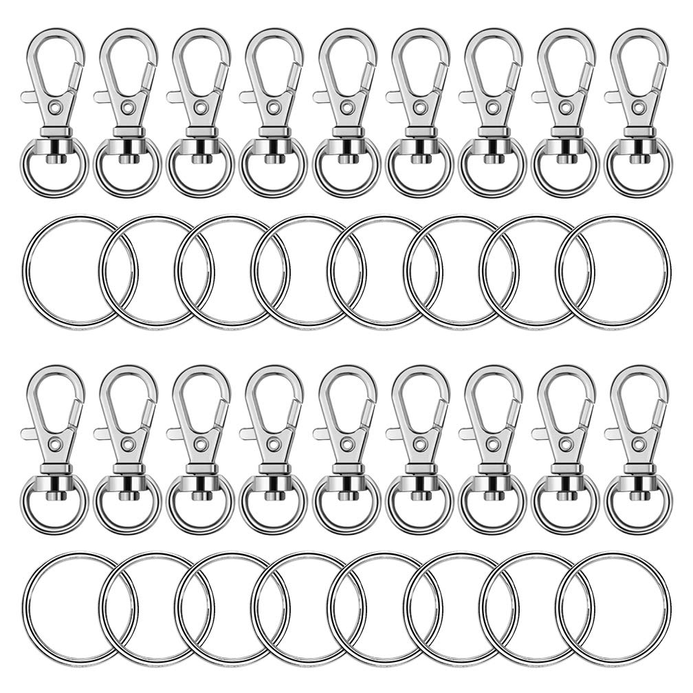 ALBOYI 120 Pcs Silvery Metal Swivel Clasps Clips with Detachable O Key Rings, Swivel Snap Hooks Lobster Claw Clasp for Keychain Craft DIY Accessory