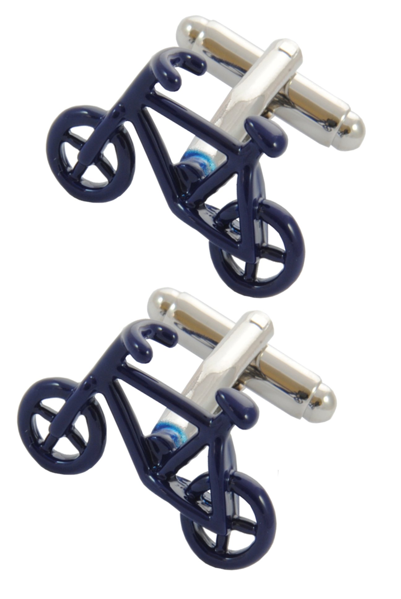 Cufflinks for Men + Presentation Box - Cycling - Bicycles - Solid Brass Metal - Navy Blue Colour - Pedal Bike - Cycle Sport - One Pair