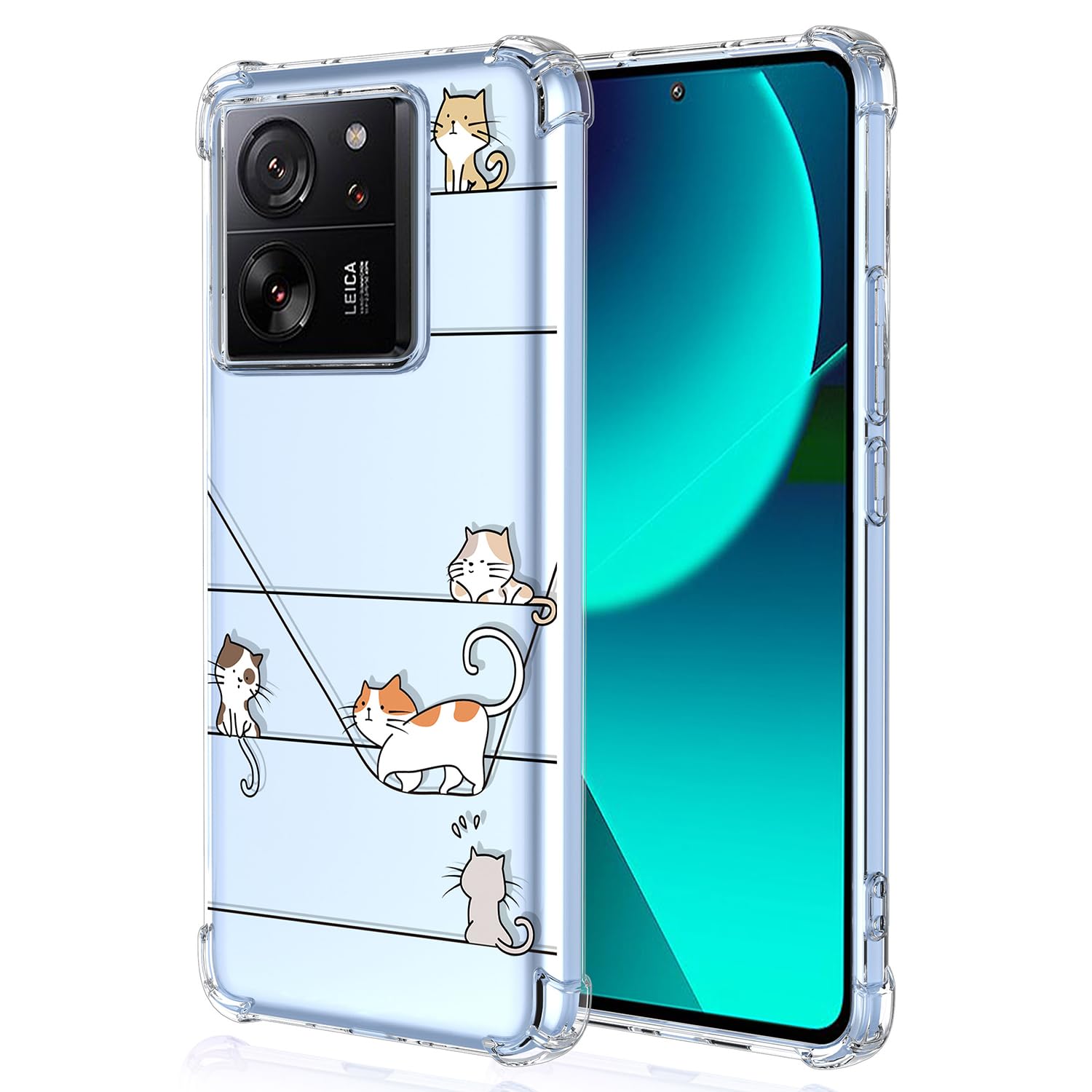 XINYEXIN Clear Case for Xiaomi 13T / Xiaomi 13T Pro Cute Cat Pattern Design Slim Shockproof Transparent Soft TPU Bumper Case Protective Cover - Kitten — image 1