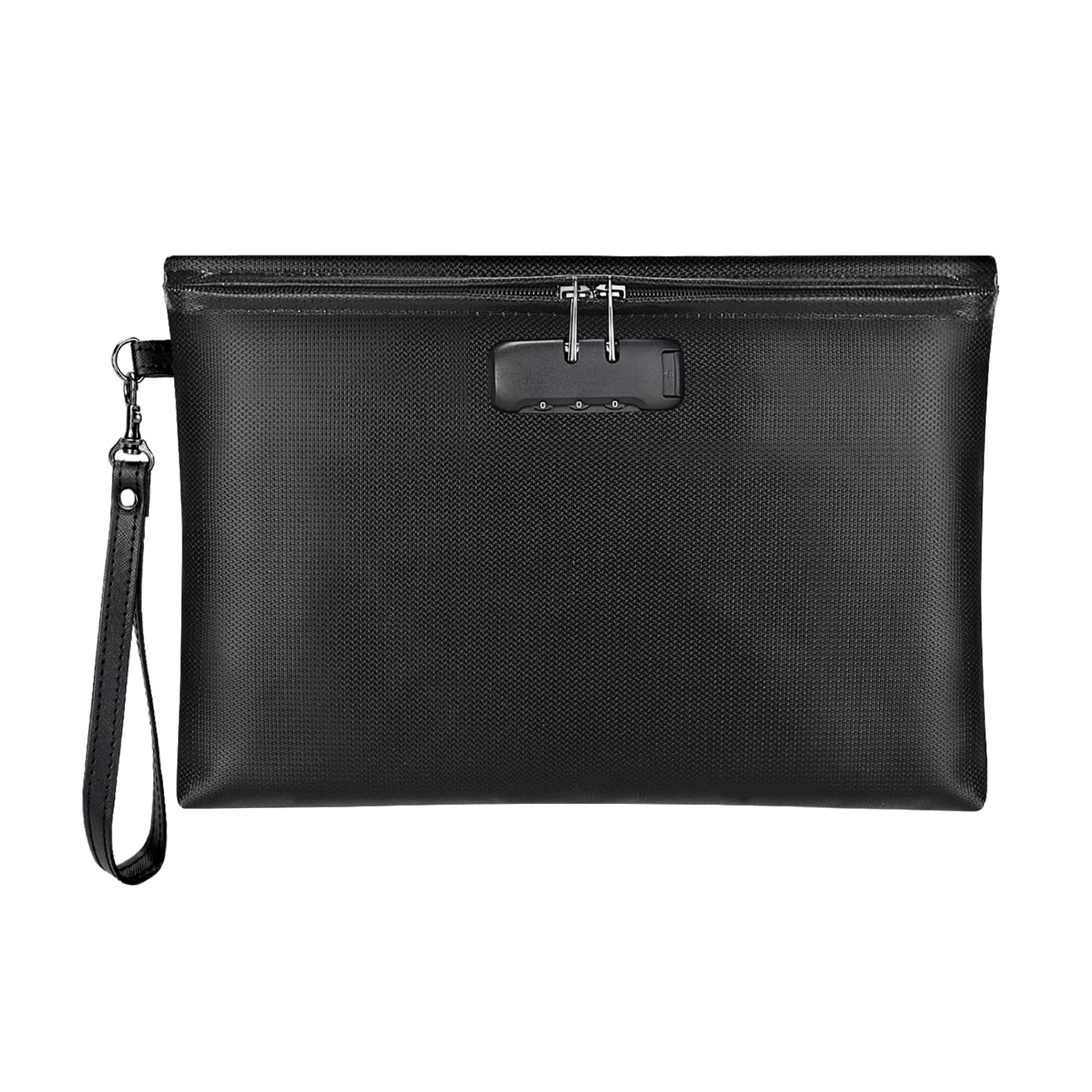 Photo 1 of Fireproof Money Bag with Lock, ZOOPIP 11.2"x7.6" Fireproof Cash Bag with Zipper Closure, Storage Pouch for A5 Size Document, Cheque, Cash, Cell Phone, Tablet, Credit Card, Passport, Jewelry (Black)