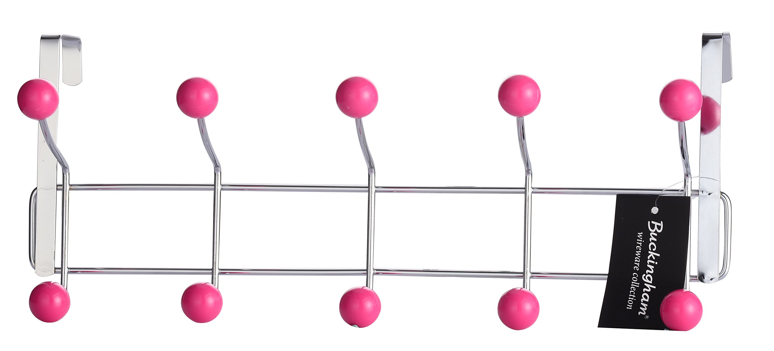 Buckingham 30013 Door 10 Hook Hanger, Chrome Plated, Pink Plastic Balls, Premium Quality by Buckingham