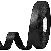 CLUEWR 1/2 Inch 50 Yards Black Satin Ribbon, Ribbon Roll for Flower Bouquets, Gift Wrapping, Wedding, Handmade Crafts