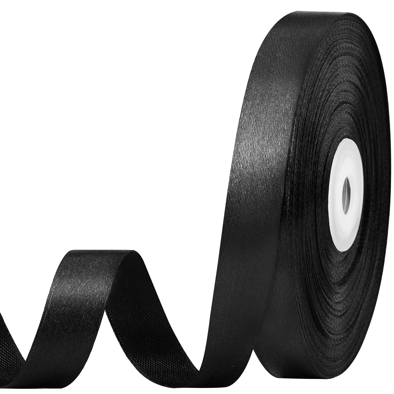 Photo 1 of CLUEWR 1/2 Inch 50 Yards Black Satin Ribbon, Ribbon Roll for Flower Bouquets, Gift Wrapping, Wedding, Handmade Crafts