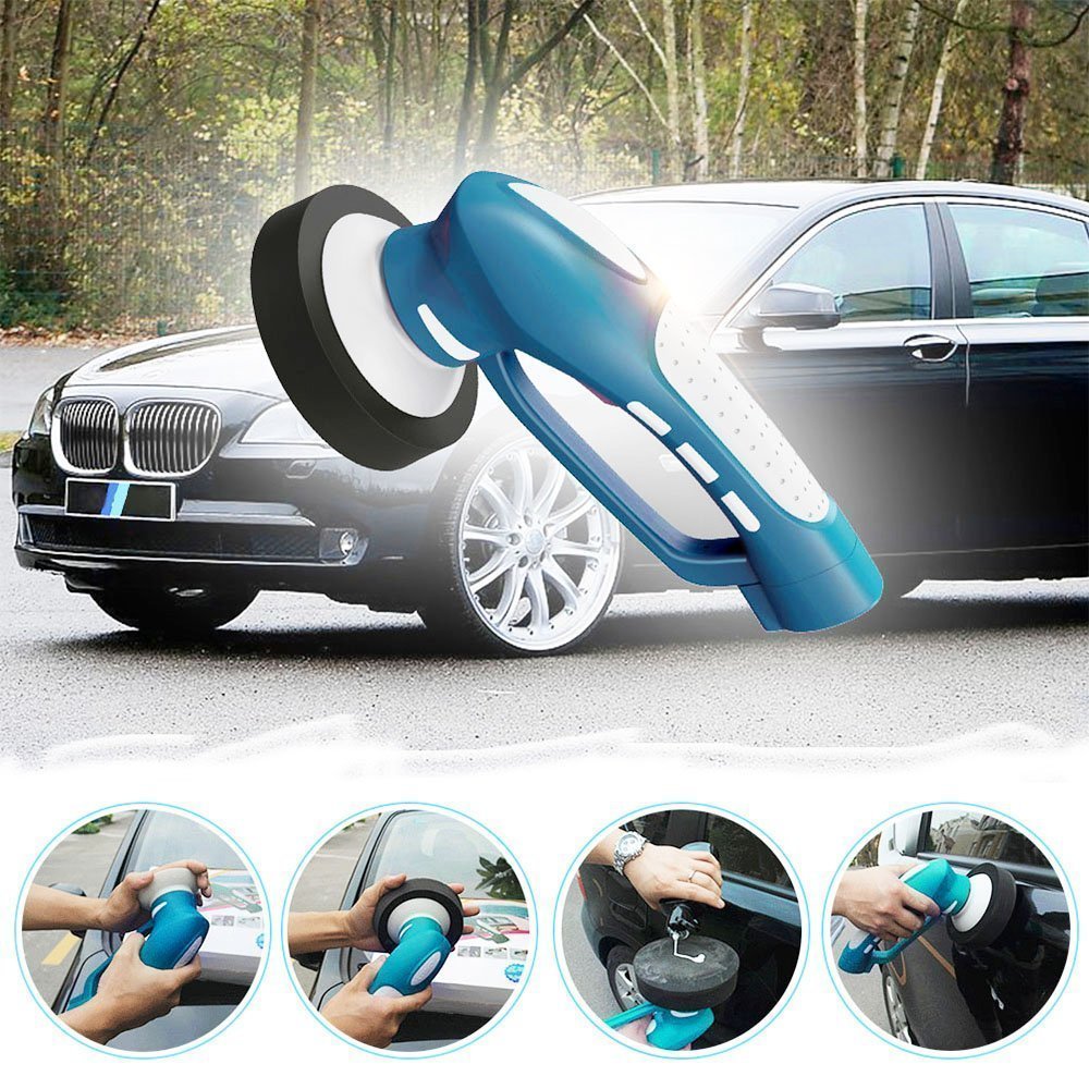 EVERTOP Mini Cordless Handheld Car Polisher Waxing Buffing Pad Auto Polishing Machines ( UK Version ) Blue