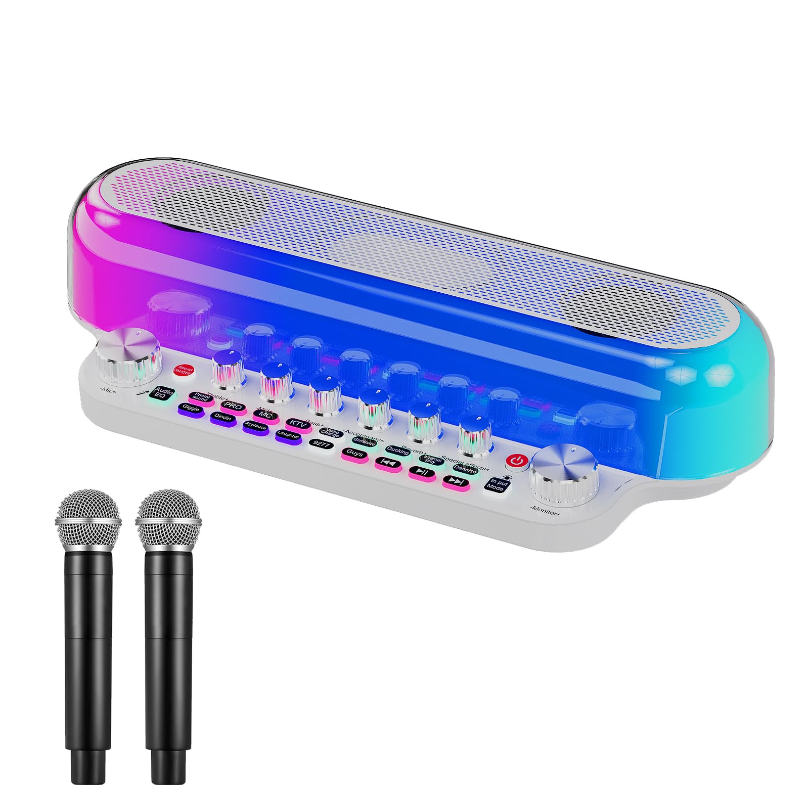 Photo 1 of Audio Mixer for Karaoke, Bluetooth Karaoke Machine with Speaker & 2 Wireless Microphones for Adults & Kids, Audio Interface Sound Board w/RGB Effect, Voice Changer