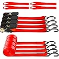 AWELCRAFT Ratchet Straps, 1500 lbs Breaking Strength - Premium 4X 15ft Tie Down Strap Set, 4X Soft Loops for Moving Appliances, Lawn Equipment, Motorcycle (Red)