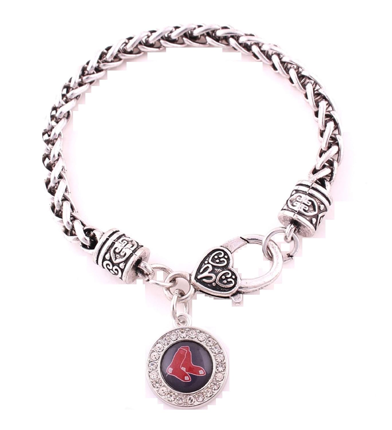 Boston Red Sox Zinc Alloy Bracelet with Round Rhinestone Red Sox Charm 7 inch
