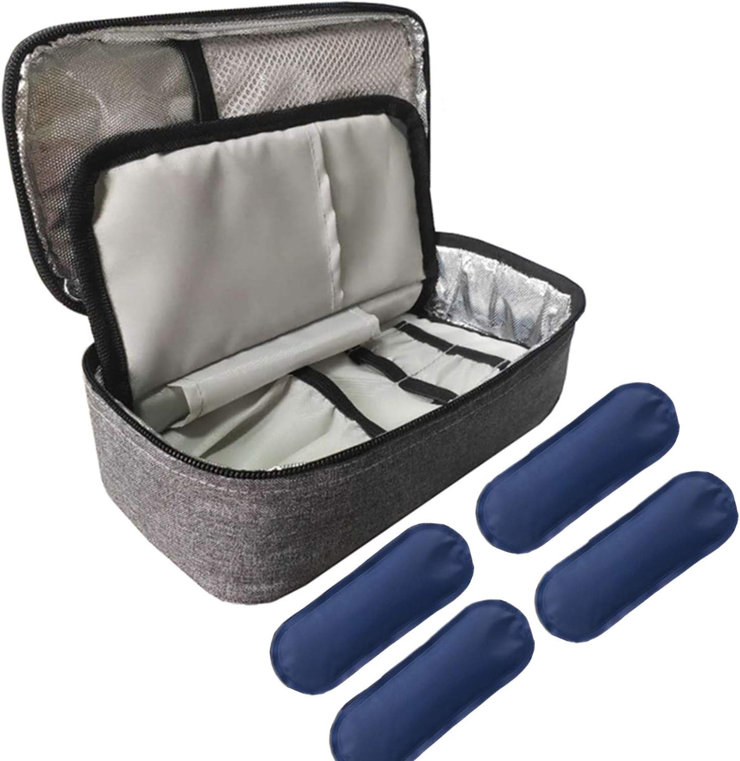 Portable and Reusable for Insulin Cooler Case with 4 Ice Pack,Diabetic Organizer Medical Travel Cooler Bag(Dark Grey)