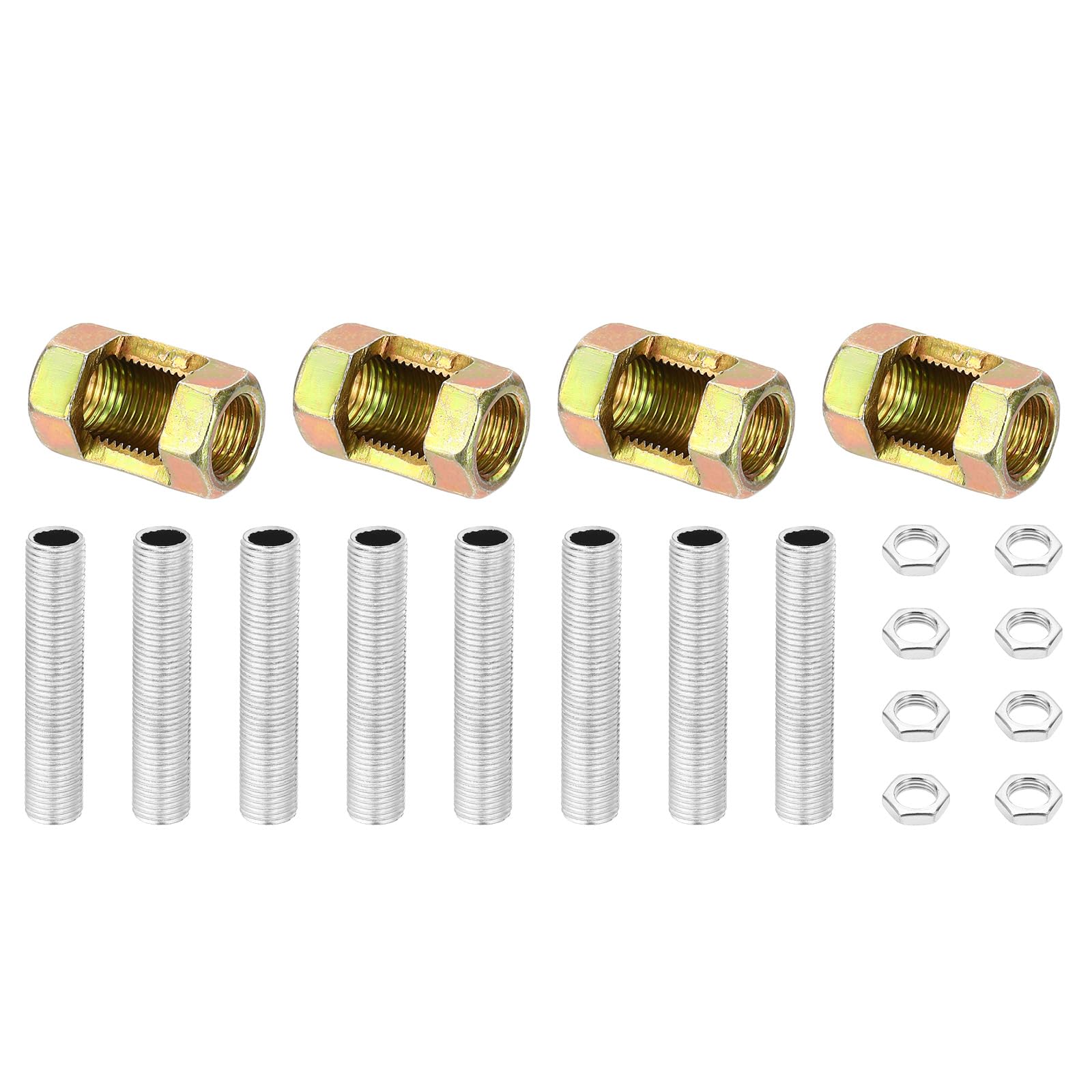 PATIKIL M10 Fine Thread Lamp Pipe Repair Parts Kits, 20 Pcs M10×25 Metal Hexagon Open Coupling Nut with Threaded Pipe and Hex Nut for Lights Extension Rod